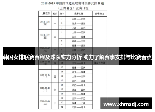 韩国女排联赛赛程及球队实力分析 助力了解赛事安排与比赛看点
